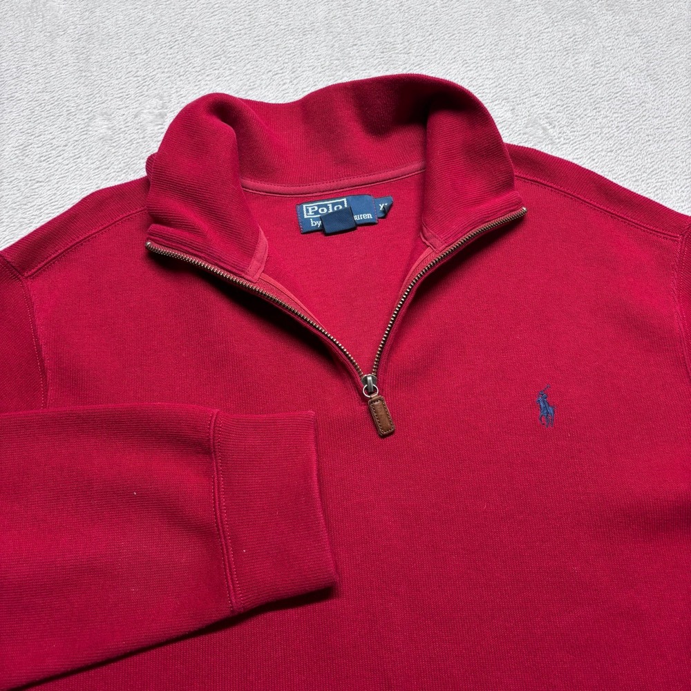 Polo Ralph Lauren Mens XL Red Quarter Zip Pullover Sweater Cotton Pony Logo - Picture 1 of 6